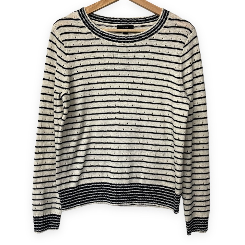 J. Crew Stripe Pointelle Crewneck Sweater